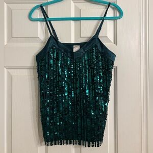 No Boundaries Teal Sequin V-Neck Top